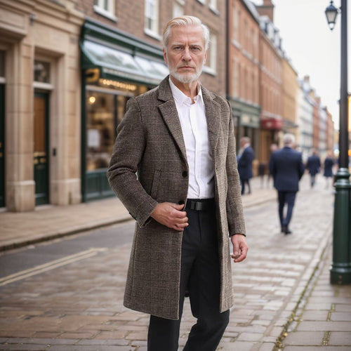 Herren Wollblendmantel im Glencheck mit schlanker langer Silhouette Shop Nory