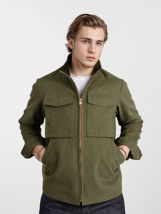 Herren Kurze Denim-Fieldjacke mit Stehkragen, Reißverschluss und aufgesetzten Brusttaschen Shop Nory