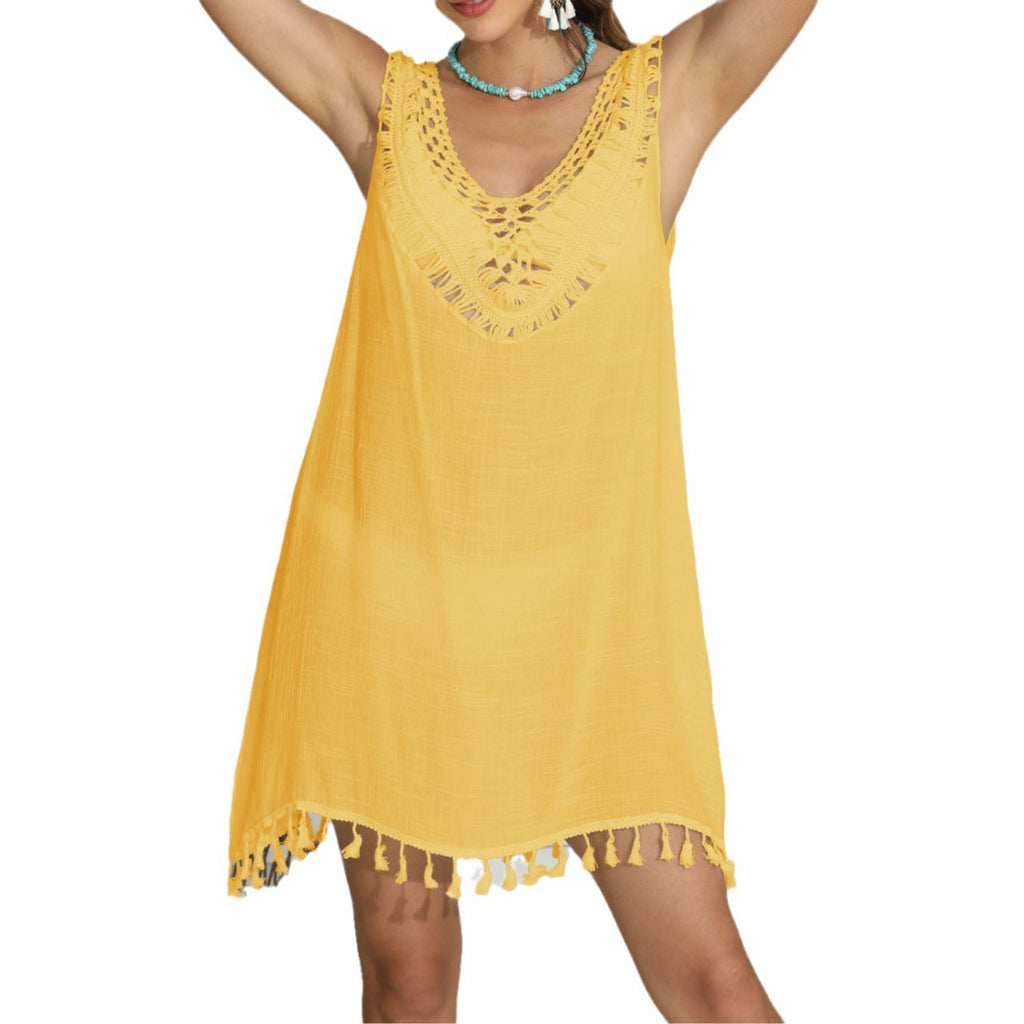 Damen luftiges Strandkleid mit fransigen Details 1779788129