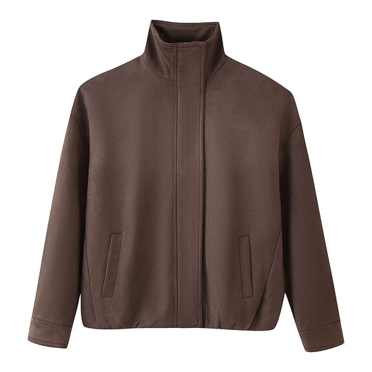 Damen Boxy-Kurzjacke mit hohem Stehkragen, verdeckter Frontblende und Leistentaschen Shop Nory