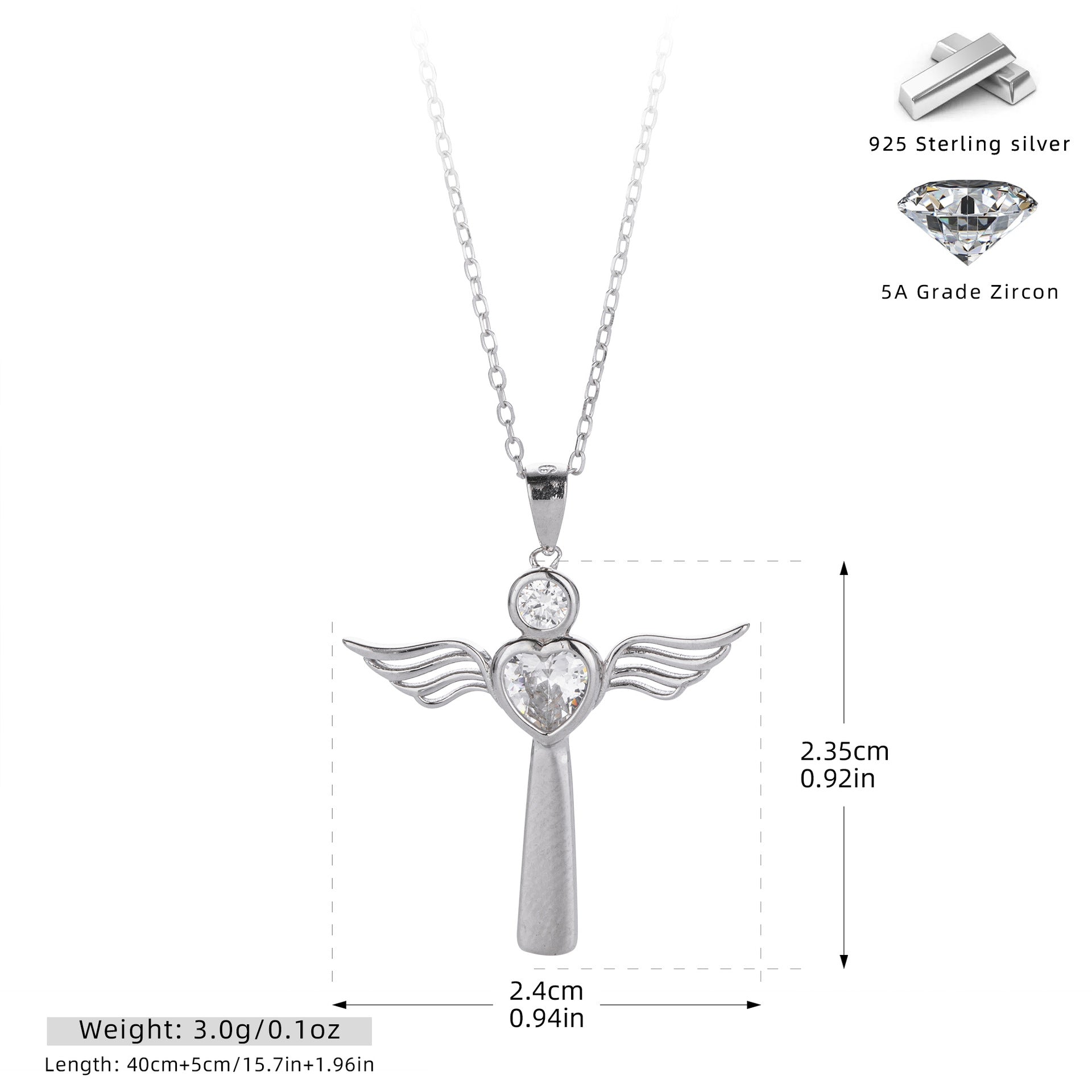 Damen Halskette mit Herz- und Flügeldesign aus 925 Sterling Silber Shop Nory