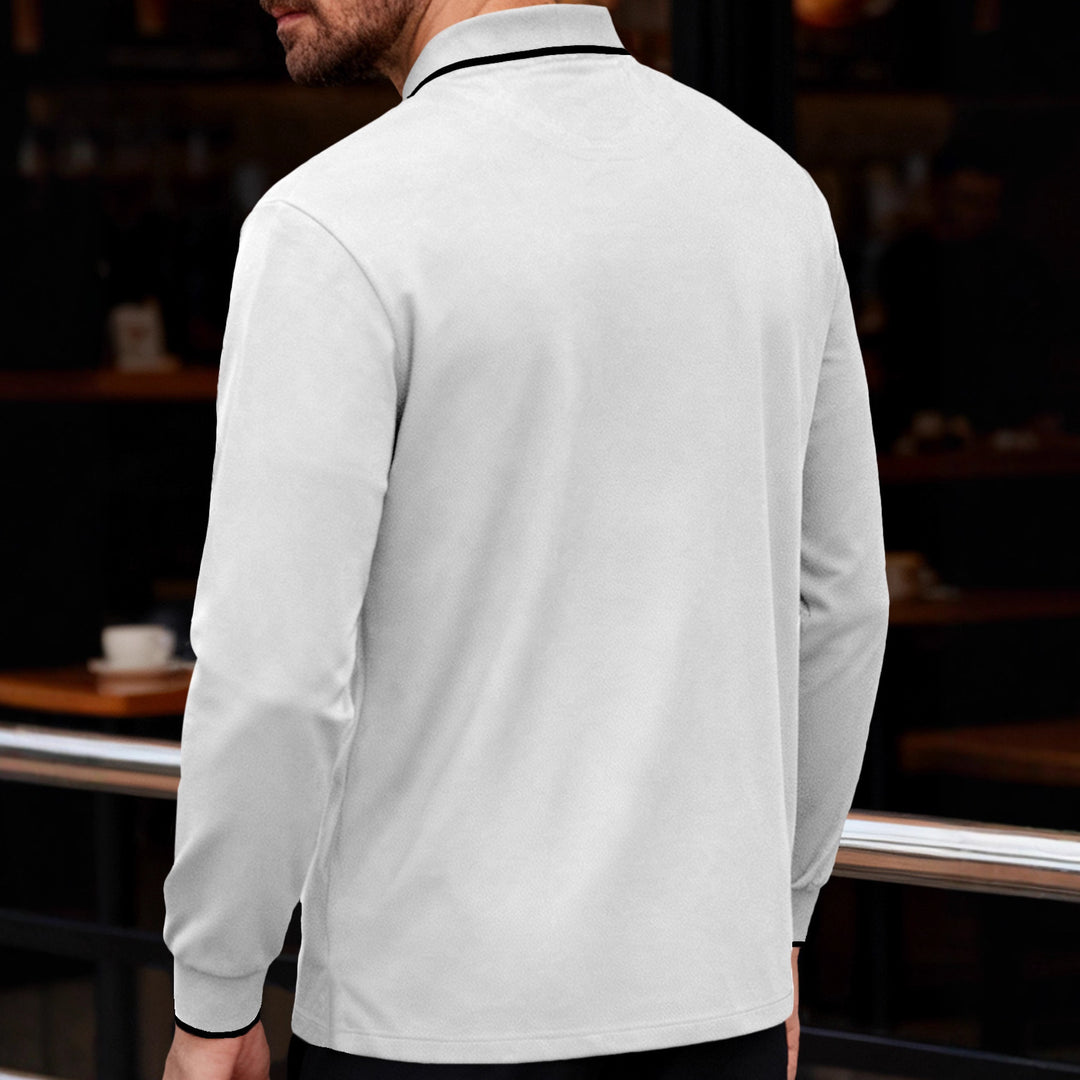 Herren Langarm-Piqué-Polo mit kontrastbesetztem Kragen und Bündchen Shop Nory