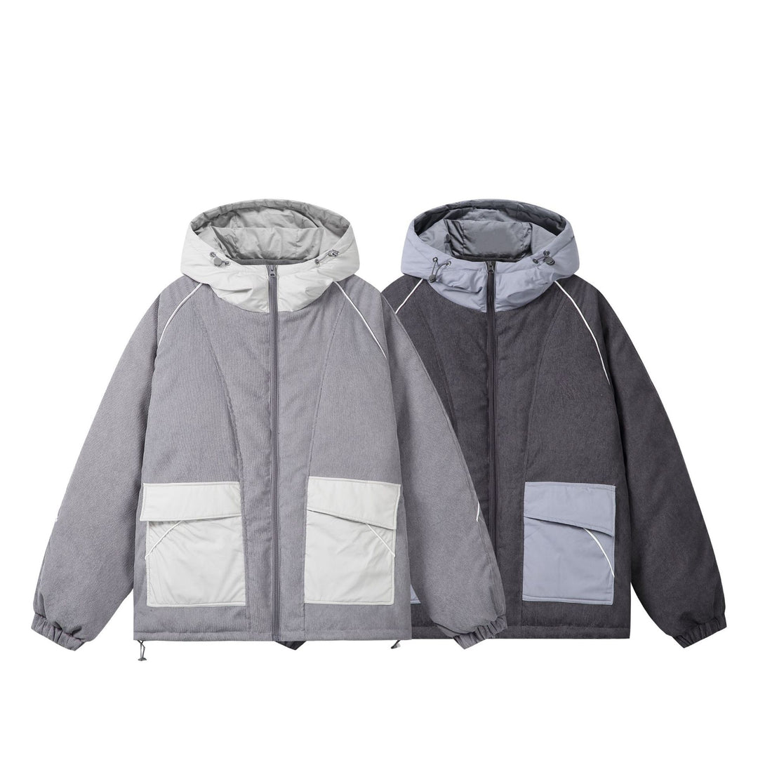 Unisex Wattierte Cord-Fieldjacke mit Kapuze und großen Utility‑Taschen Shop Nory