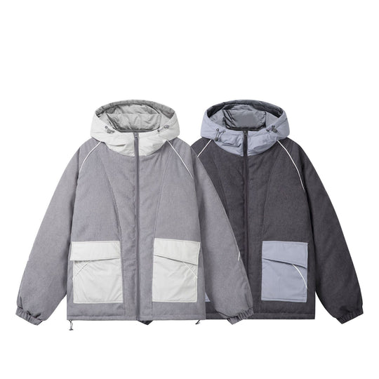 Unisex Wattierte Cord-Fieldjacke mit Kapuze und großen Utility‑Taschen Shop Nory