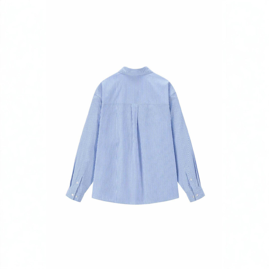 Damen Oversize-Hemdbluse mit feinem Nadelstreifen und gestickter Schleifen-Brusttasche Shop Nory