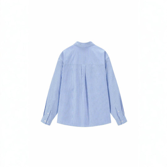 Damen Oversize-Hemdbluse mit feinem Nadelstreifen und gestickter Schleifen-Brusttasche Shop Nory