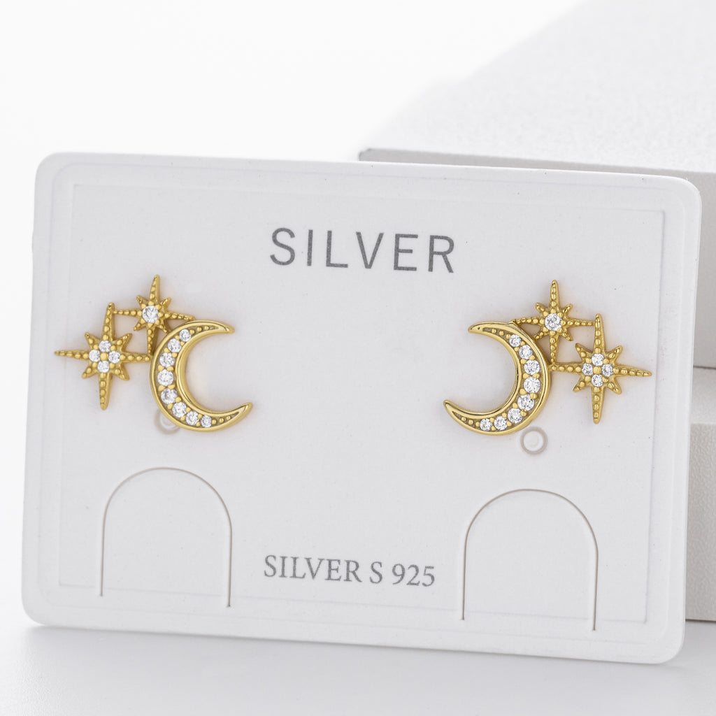 Damen Ohrstecker mit schickem Mond- und Sternendesign aus hochwertigem 925 Sterling Silber Shop Nory