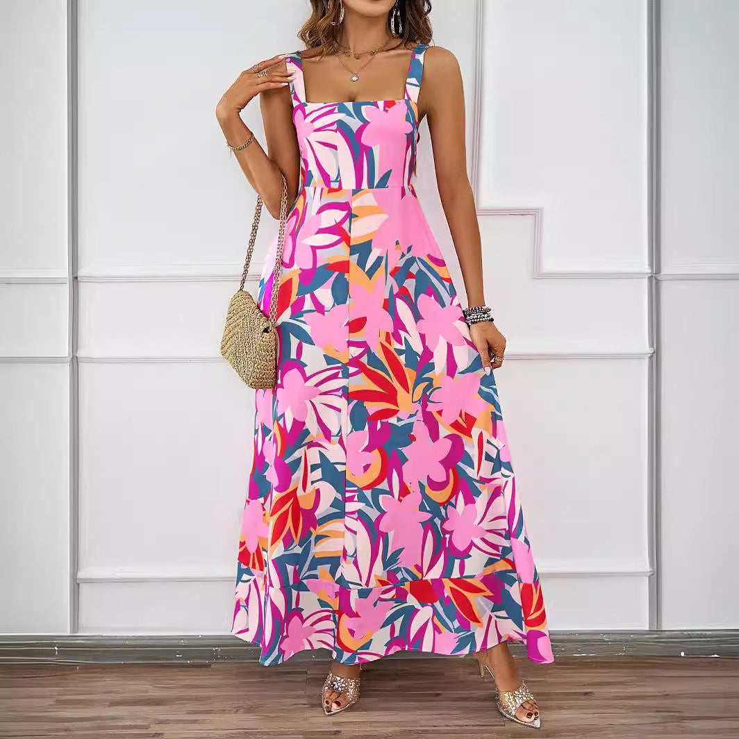 Damen Maxikleid mit modernem Blumendesign und schmeichelnder Silhouette