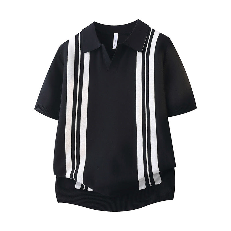 Herren Modisches Kurzarm Polohemd mit sportlichen Streifen Shop Nory