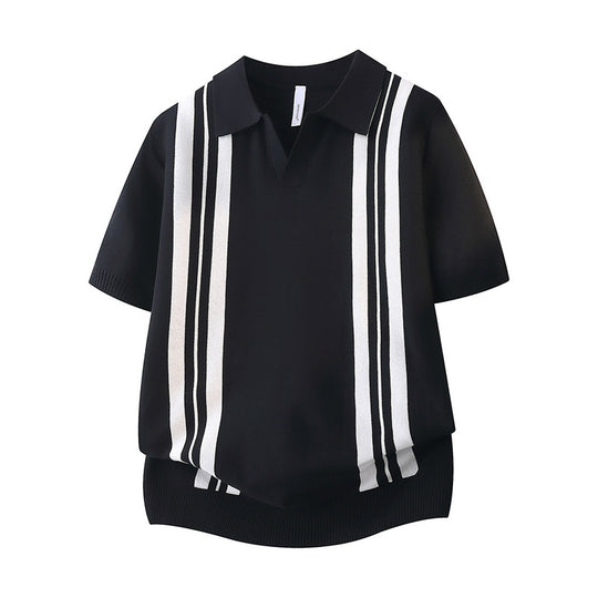 Herren Modisches Kurzarm Polohemd mit sportlichen Streifen Shop Nory