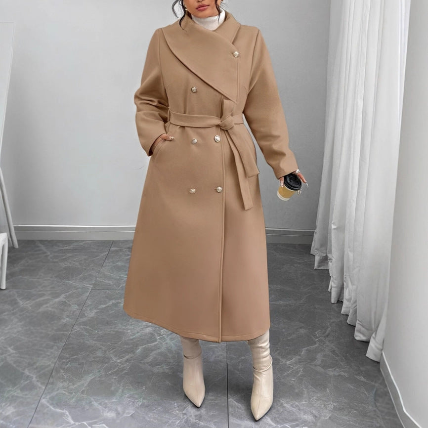Damen Doppelreihiger Wollmix-Mantel mit weitem Schalkragen und Bindegürtel Shop Nory