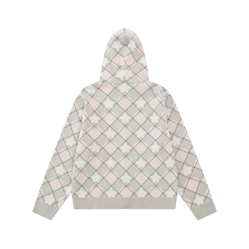 Damen Strick-Kapuzenjacke mit Rautenjacquard und Knopfleiste Shop Nory