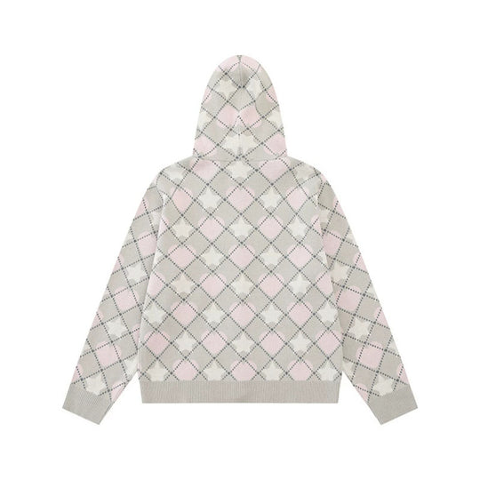 Damen Strick-Kapuzenjacke mit Rautenjacquard und Knopfleiste Shop Nory