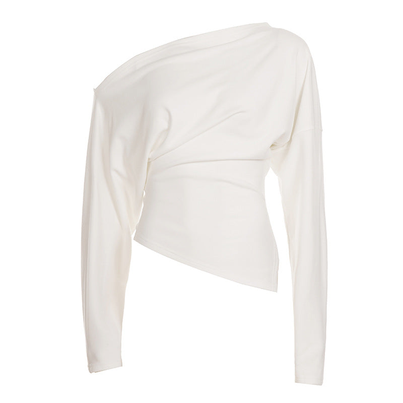 Damen nan figurnahes Stretch-Top mit weitem U-Boot-Ausschnitt und asymmetrischem Saum Shop Nory