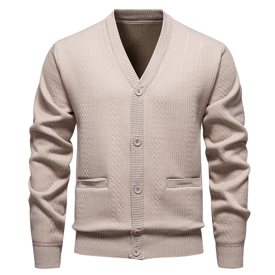 Herren Texturierter V-Ausschnitt Strickcardigan mit Knopfleiste und Eingrifftaschen Shop Nory