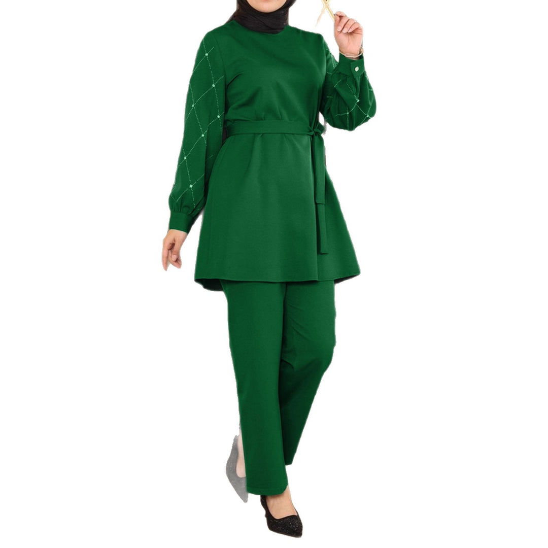 Damen Elegantes zweiteiliges Tunika-Set mit Taillengürtel und Zierärmeln Shop Nory