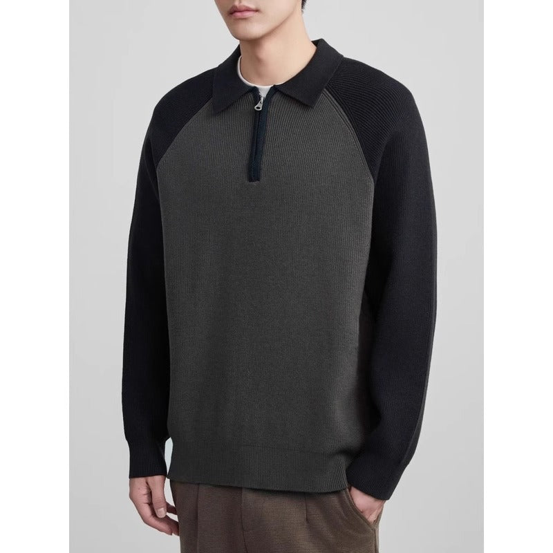 Herren Feinstrick-Halbzip-Pullover mit Polokragen und Raglanärmeln Shop Nory