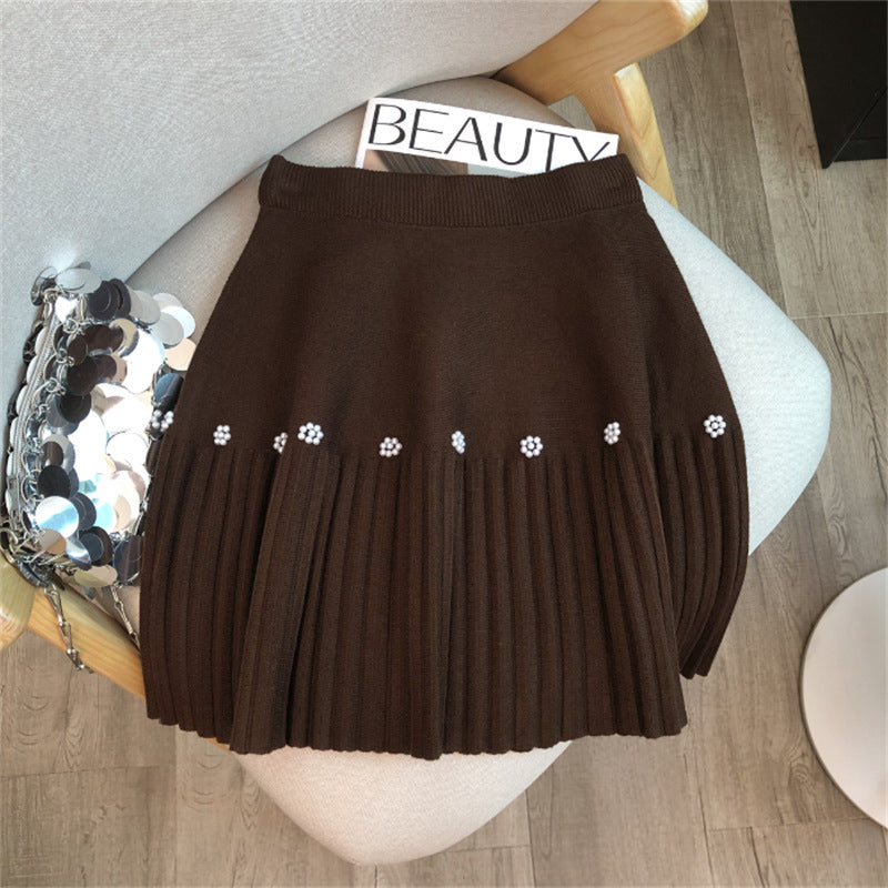 Damen Plissierter Rock mit dekorativen Perlen Shop Nory