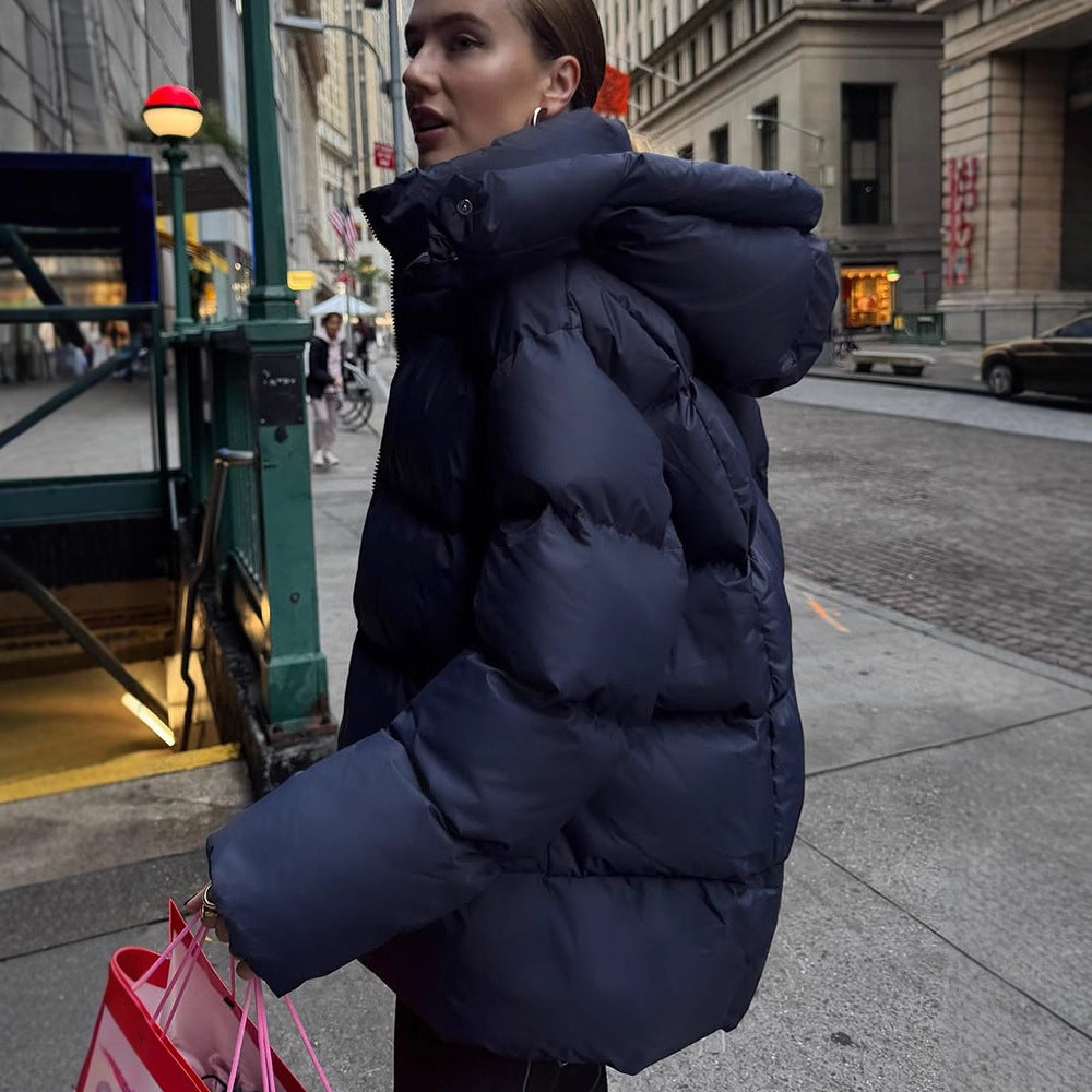 Damen Oversize Stepp-Pufferjacke mit abnehmbarer Kapuze und Zwei-Wege-Reißverschluss Shop Nory