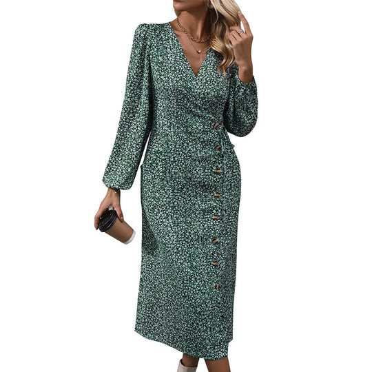 Damen Florales Wickel-Midikleid mit asymmetrischer Knopfleiste und geraffter Taille Shop Nory