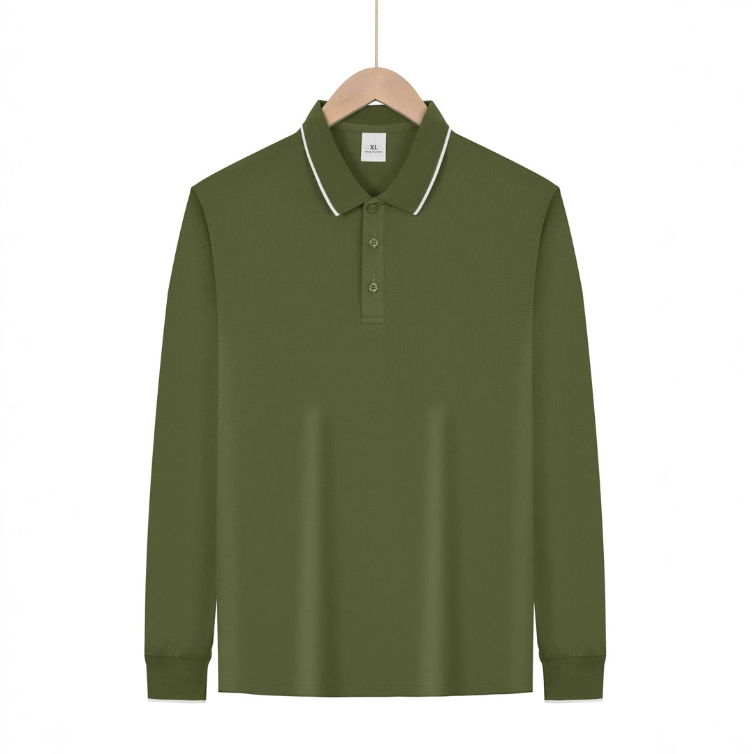 Herren Langarm-Piqué-Polo mit kontrastbesetztem Kragen und Bündchen Shop Nory