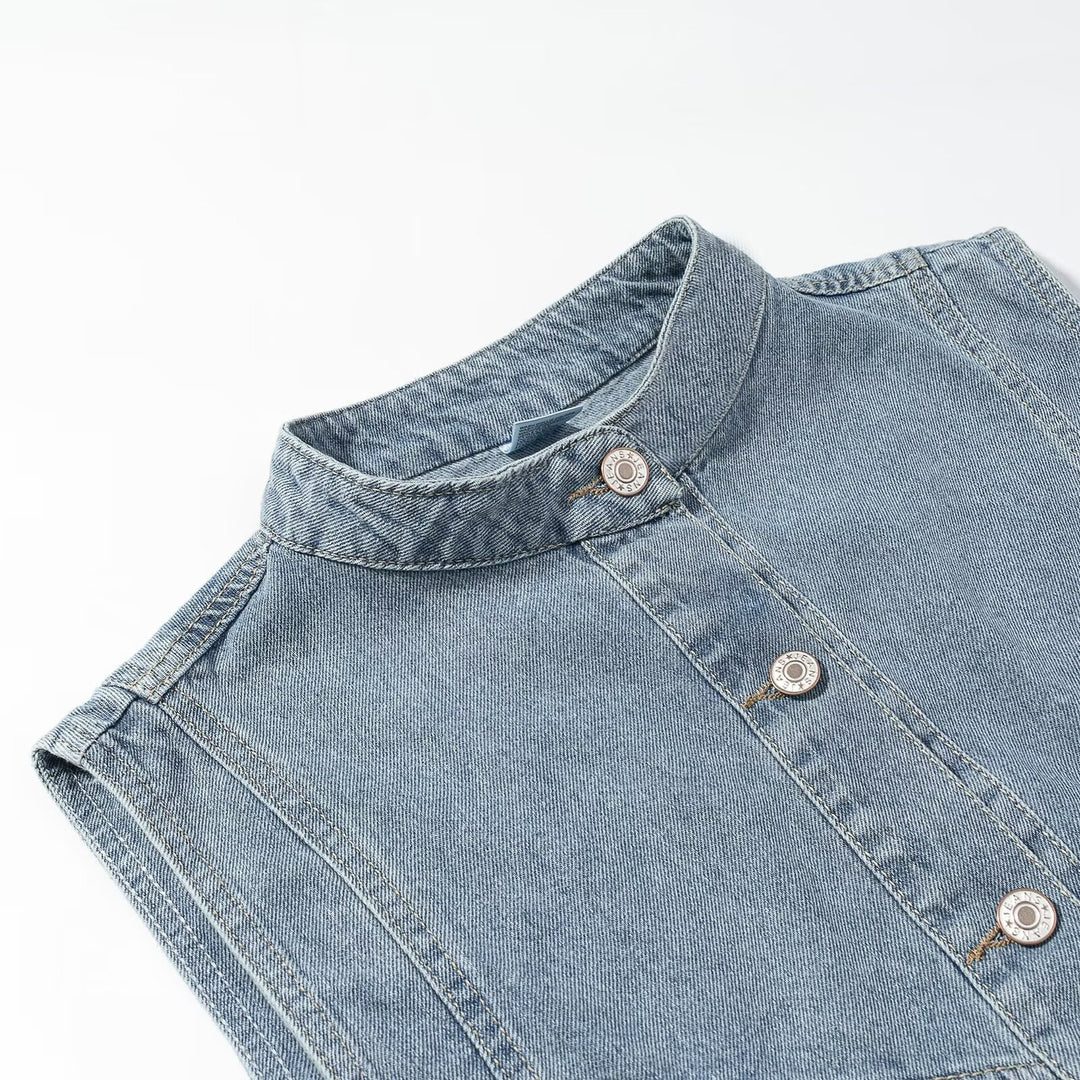 Damen Jeansweste mit Stehkragen, durchgehender Knopfleiste und aufgesetzten Taschen Shop Nory