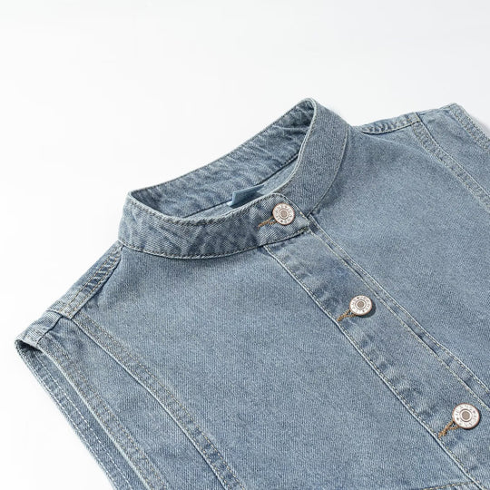 Damen Jeansweste mit Stehkragen, durchgehender Knopfleiste und aufgesetzten Taschen Shop Nory