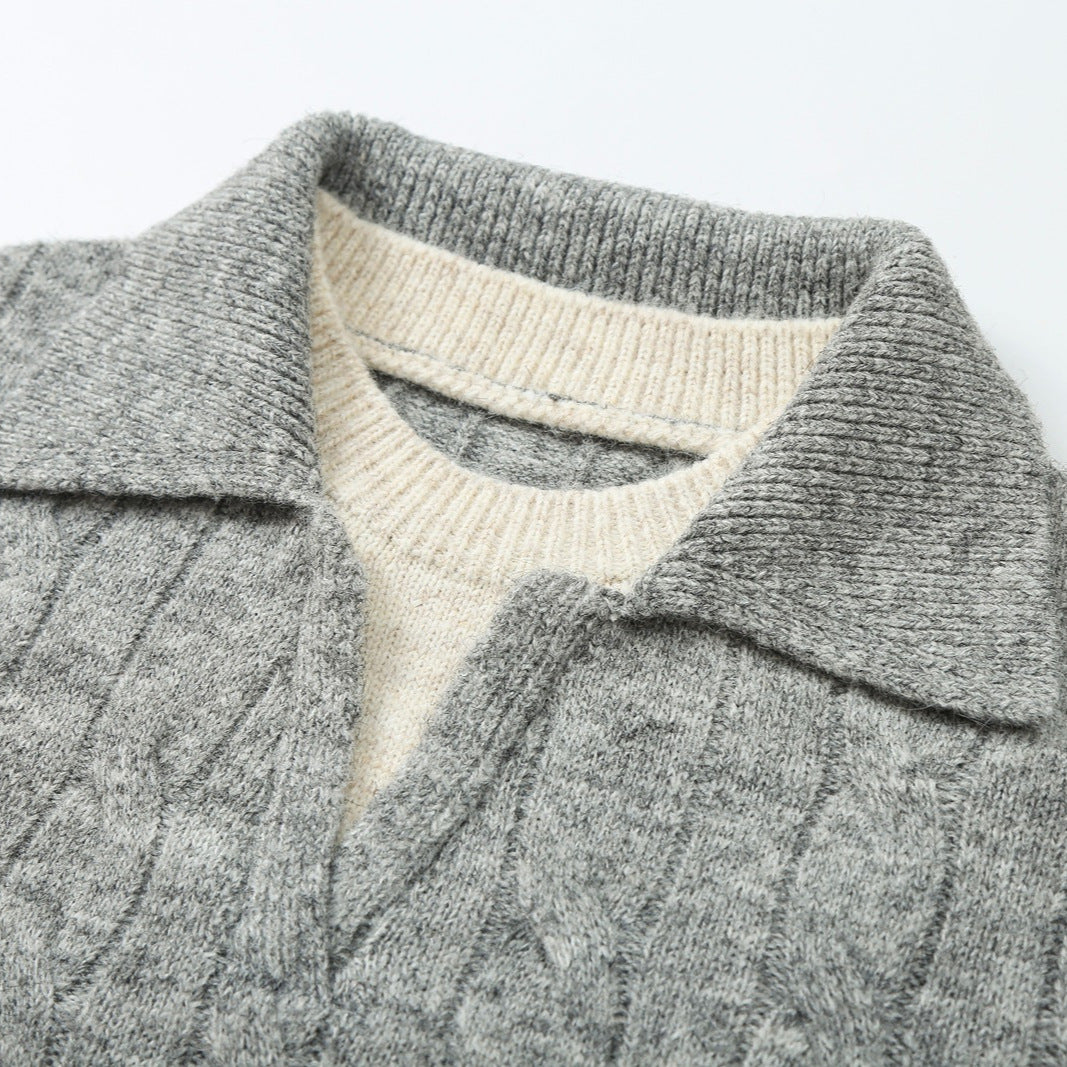 Damen Grobgestrickter Zopfmuster-Pullover mit offenem Polokragen und V‑Ausschnitt Shop Nory