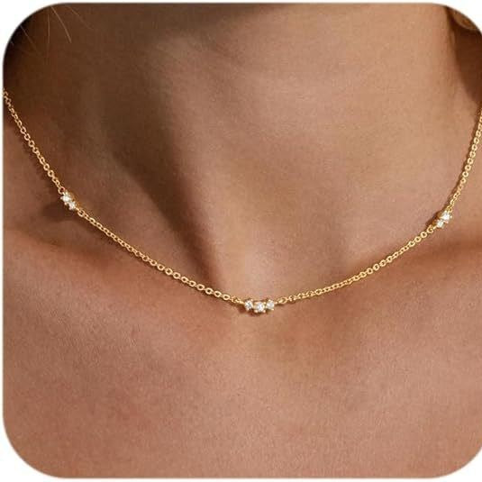 Damen Halskette mit funkelnden Zirkonia-Elementen und filigranem Kettendesign Shop Nory