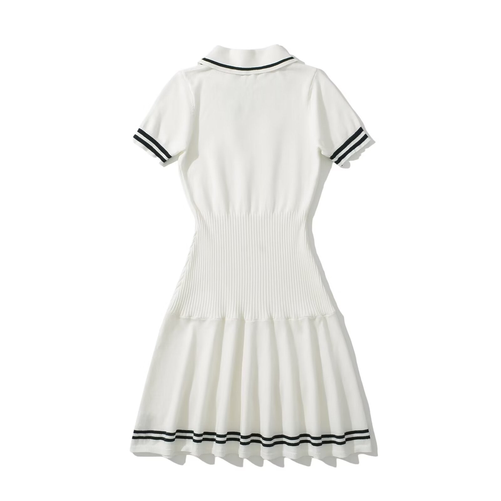 Damen Polo-Kleid mit Rüschensaum und dekorativem Bindeakzent