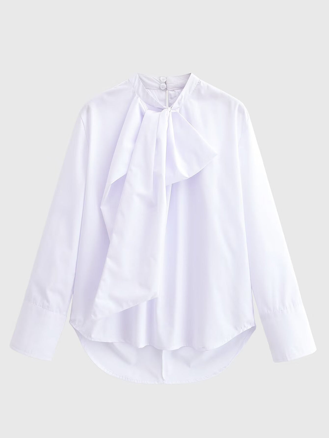 Damen Seidige Schluppenbluse mit Zierschal und verlängertem Rückensaum Shop Nory