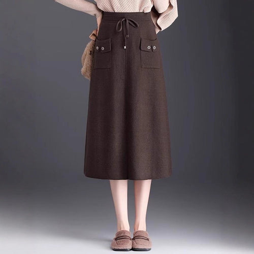 Damen Modischer Maxirock mit Taschen und Bindegürtel Shop Nory