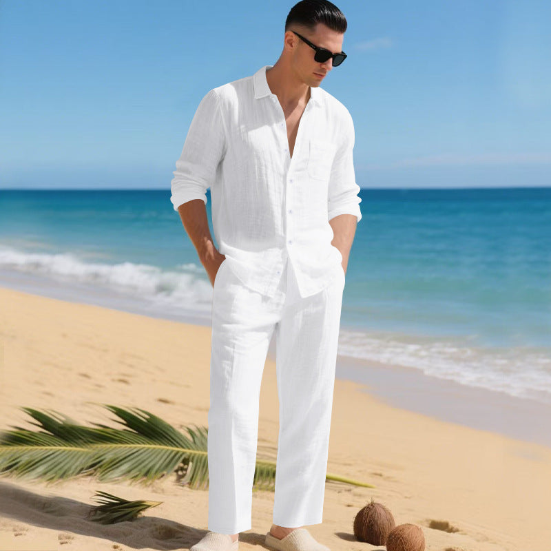 Herren leichtes Leinen-Outfit mit stilvollem Hemd und eleganter Hose ShopNory