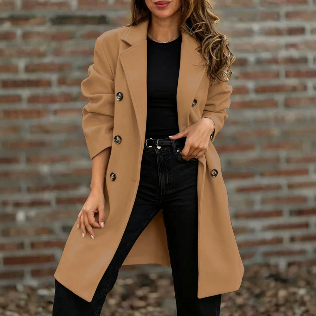 Damen zweireihiger Wollmix-Kurzmantel mit Reverskragen Shop Nory