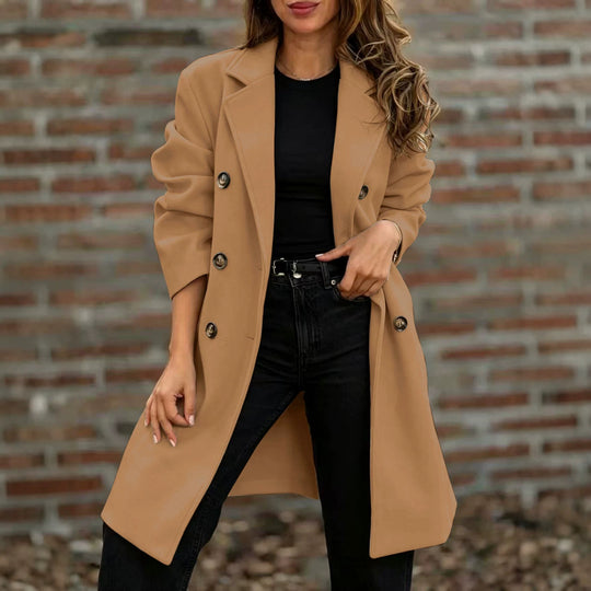 Damen zweireihiger Wollmix-Kurzmantel mit Reverskragen Shop Nory