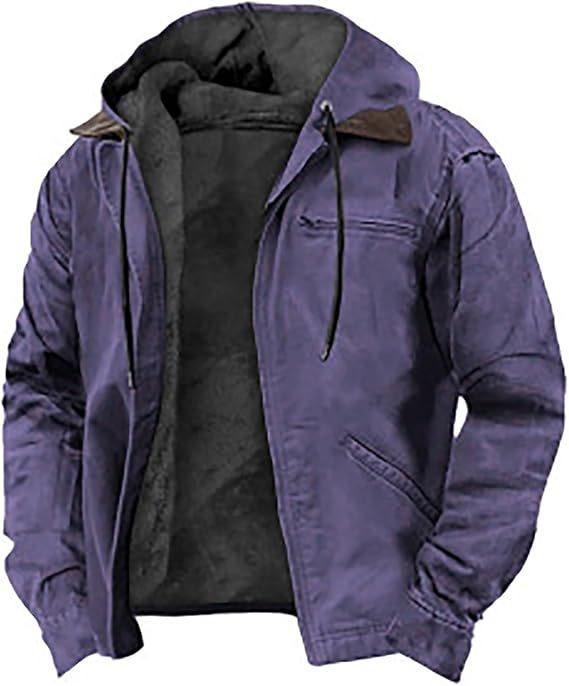Herren Gefütterte Kapuzenjacke mit Teddyfutter, winddichtem Canvas und Reißverschlusstaschen Shop Nory