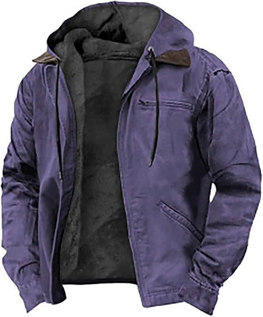 Herren Gefütterte Kapuzenjacke mit Teddyfutter, winddichtem Canvas und Reißverschlusstaschen Shop Nory