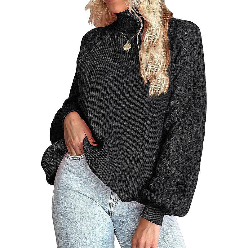 Damen Feinstrickpullover mit Rollkragen und voluminösen Zopfmuster-Ärmeln Shop Nory