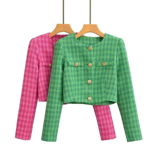Damen Kurzblazer aus Bouclé-Tweed mit kastiger Cropped‑Silhouette und kragenlosem Design Shop Nory
