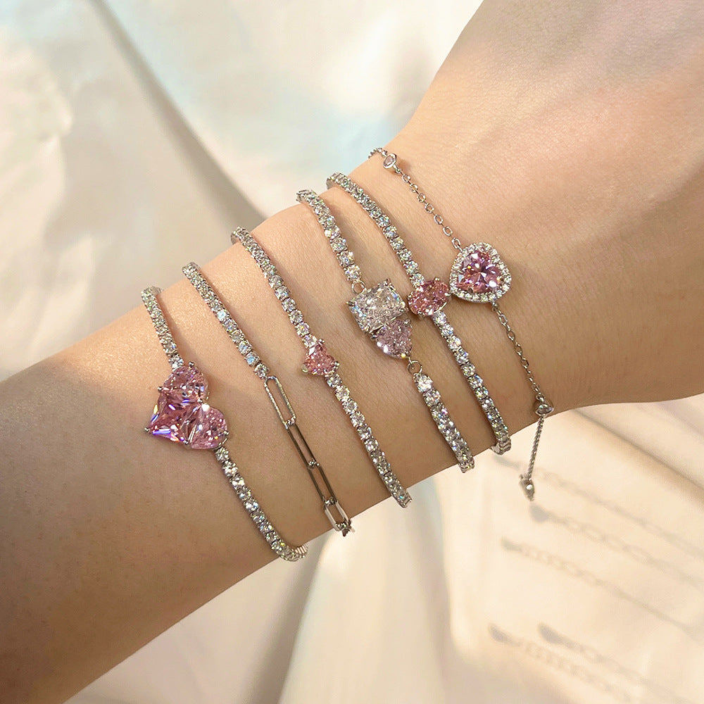 Feines Armband mit Zirkonia-Besatz und Paperclip-Gliedern Aus Sterlingsilber Verstellbar