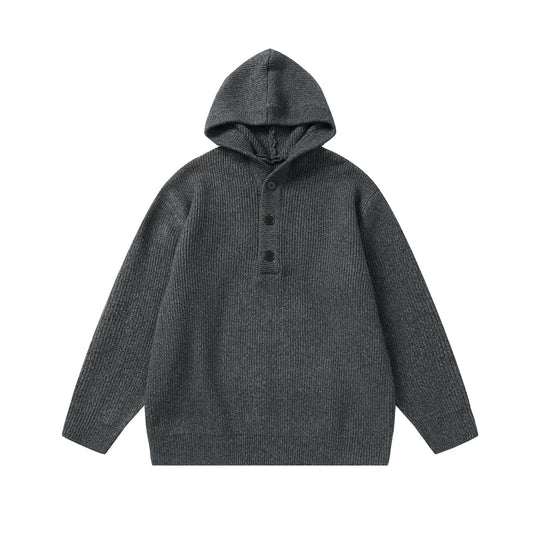 Unisex Gerippter Strick-Hoodie mit Halbknopfblende und Oversize-Schnitt Shop Nory