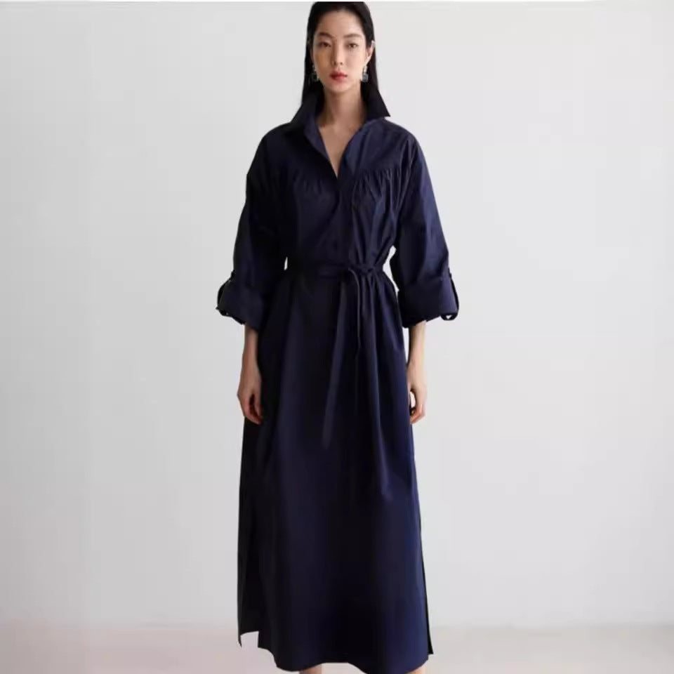 Damen Langärmliges Hemdblusen‑Maxikleid mit strukturierter Schulterpasse und Bindegürtel Shop Nory