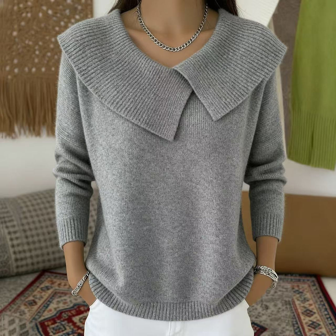 Damen nan grobgestrickter Pullover mit übergroßem Matrosenkragen und gerippten Abschlüssen Shop Nory