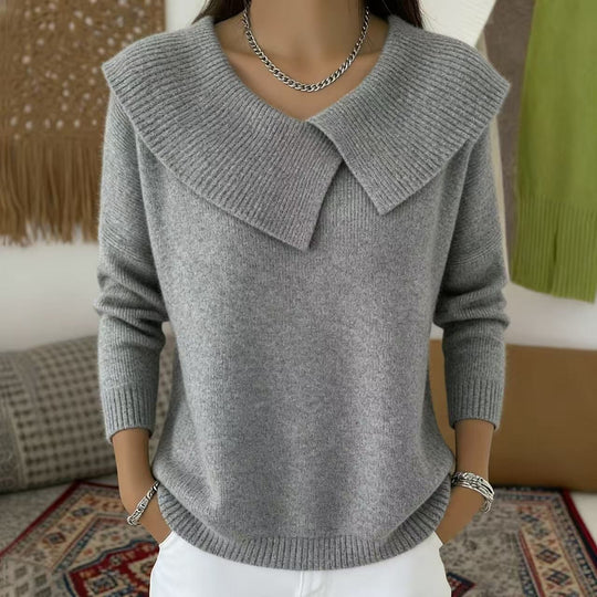 Damen nan grobgestrickter Pullover mit übergroßem Matrosenkragen und gerippten Abschlüssen Shop Nory