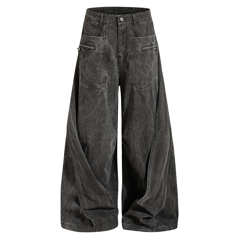 Damen Weite Drapierte Culotte-Cargohose mit hoher Taille und Zip-Taschen Shop Nory