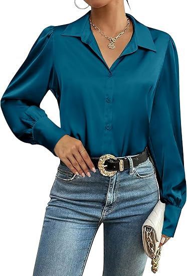 Damen Seidenoptik-Bluse mit Hemdkragen, verdeckter Knopfleiste und langen Manschetten Shop Nory