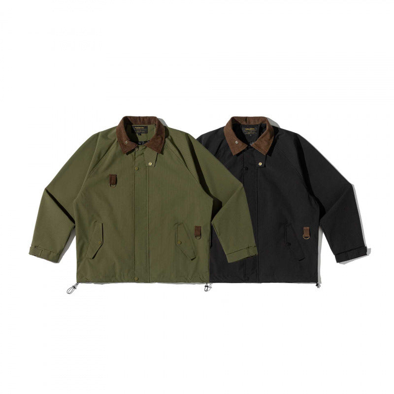 Unisex Kastenförmige Overshirt‑Jacke im Utility‑Stil mit Cordkragen, Pattentaschen und Kordelzugsaum Shop Nory