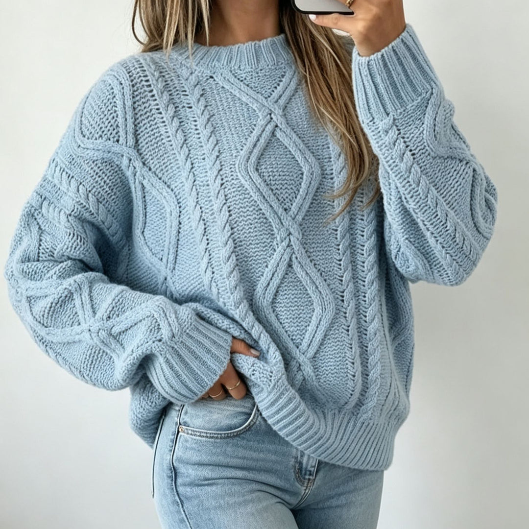 Damen Oversize Flechtstrick-Pullover mit Zopfmuster und Rundhals Shop Nory