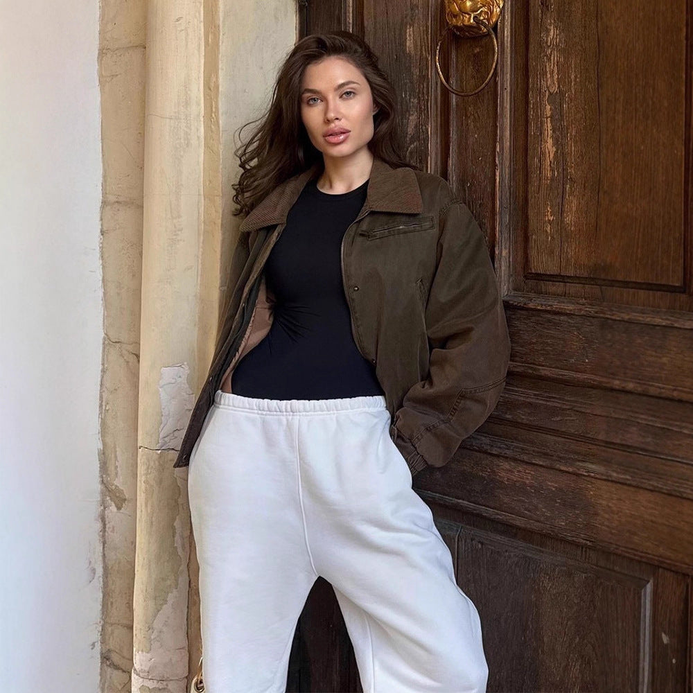 Damen Kurze Stepp-Blousonjacke im Leopardenmuster mit Cordkragen Shop Nory
