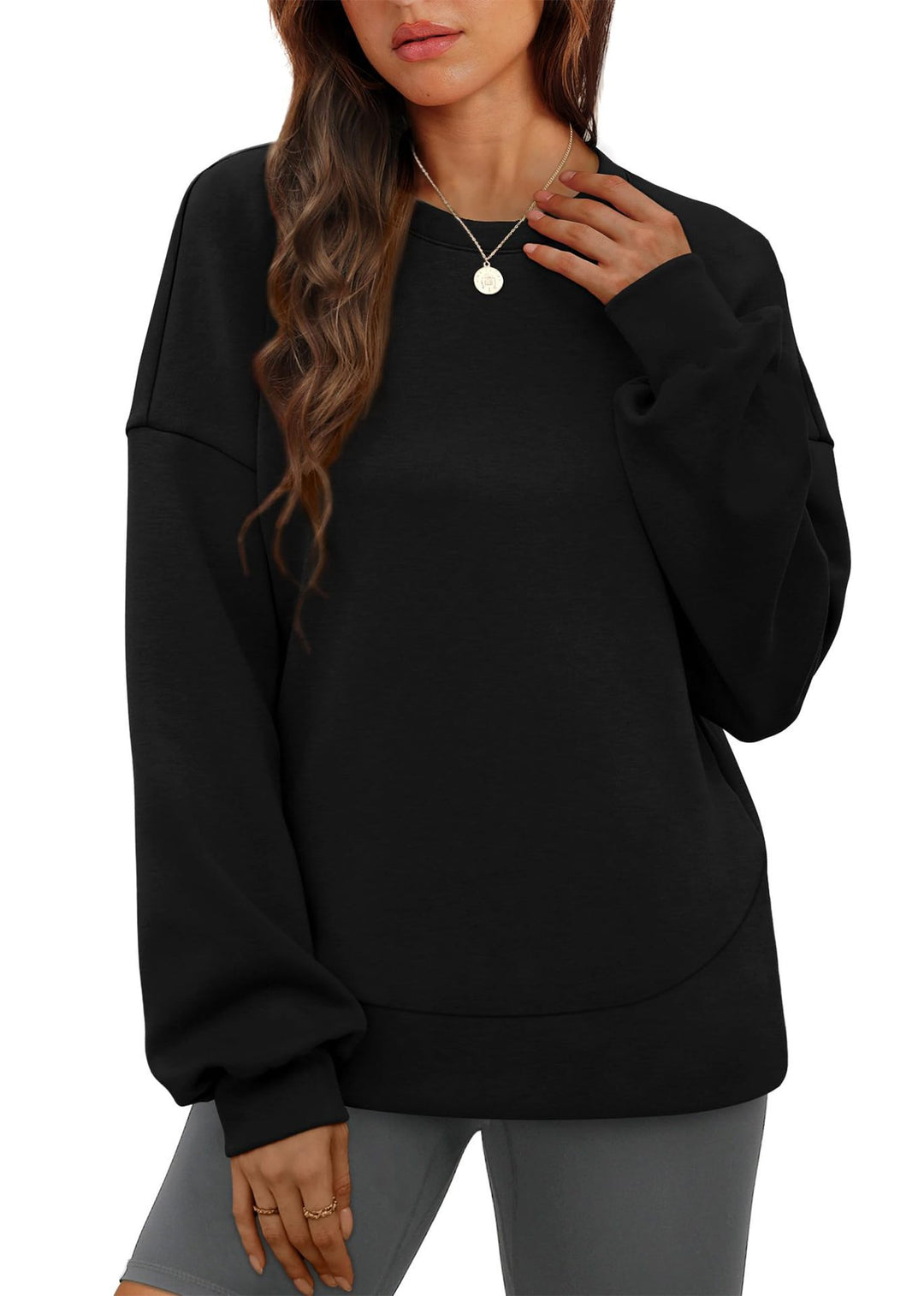 Damen nan lässiges Oversize Rundhals-Sweatshirt mit überschnittener Schulter gerundetem Saum und weichem Innenfutter Shop Nory